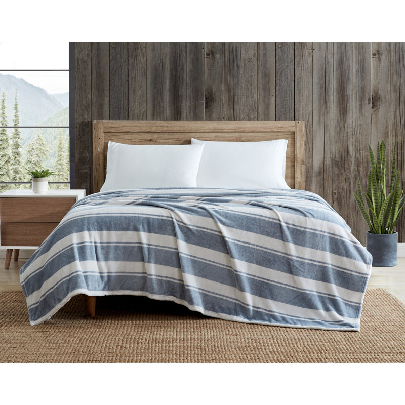 Couverture réversible en molleton ultra doux Eddie Bauer, Double/Grand, Jeté Stones gris rayé