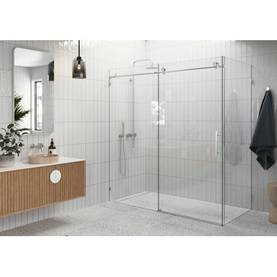 Cabine de douche coulissante en verre entièrement sans cadre à 90 degrés Nova 68 po x 36 po x 78 po Nova