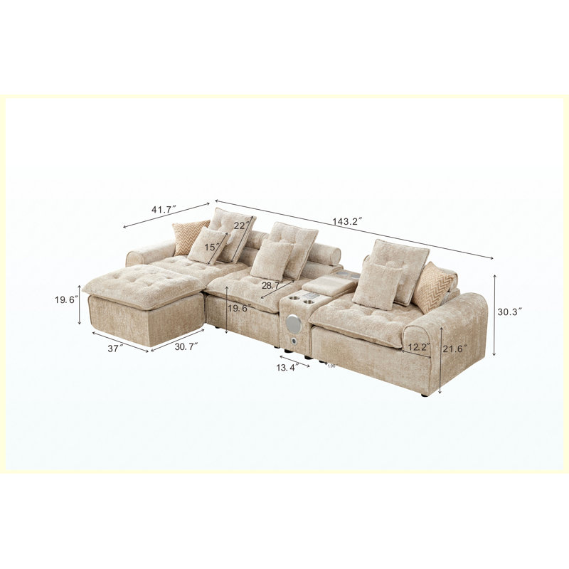 Canapé modulaire modulaire avec coussins Chameau, 143.2" W