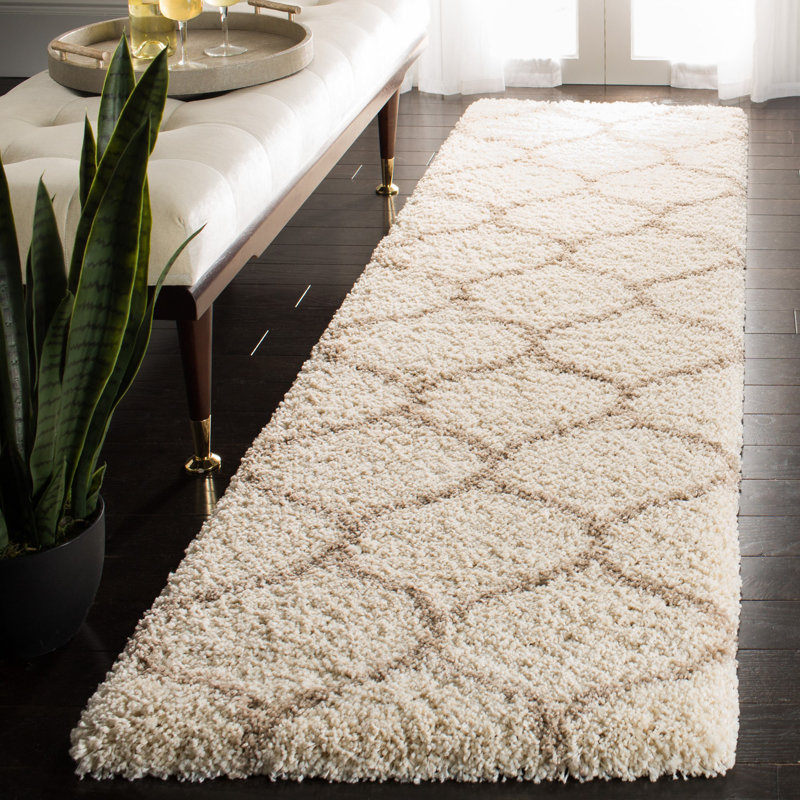 Tate Hudson Shag Performance Geometric Rug, Runner 2'3" x 14', Ivory/Beige
