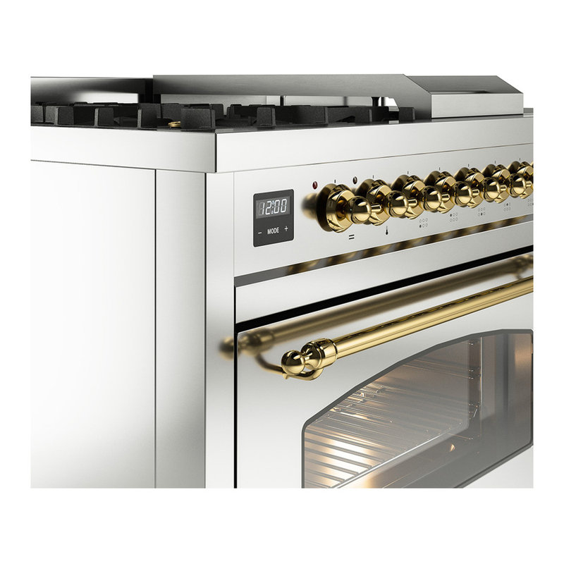 ILVE Nostalgie II 48 Dual Fuel Range, Stainless Steel/Brass, Liquid Propane