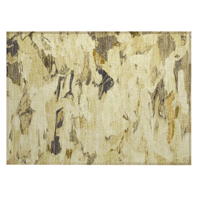 Gold Abstract Machine Washable Indoor/Outdoor Rug 30" x 20"