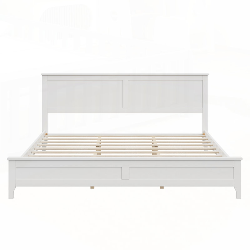 Lit plateforme en bois robuste avec un design exquis pour un sommeil relaxant, Blanc, Très grand