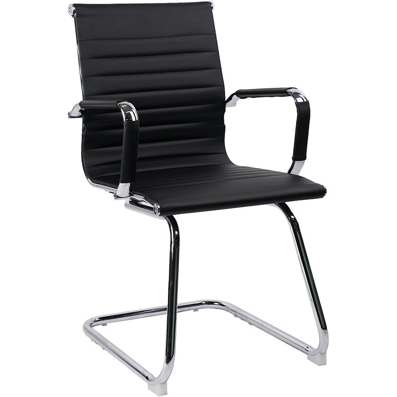 Black Faux Leather Reception Chair with Silver Metal Frame