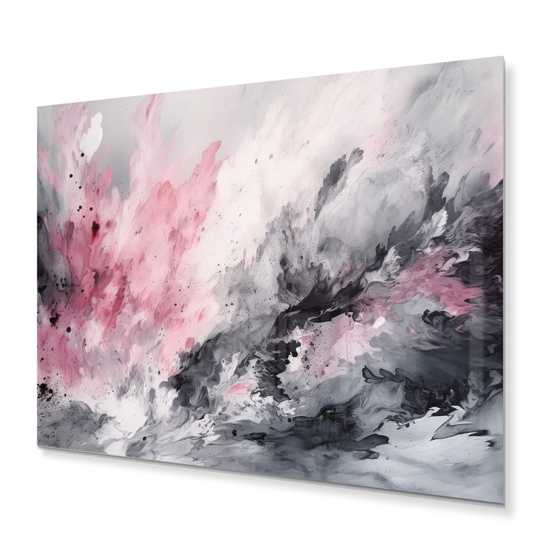 Evolving in Pink Grey Gray Ink I - Décoration murale géométrique moderne en métal, H 12 po x l 20 po