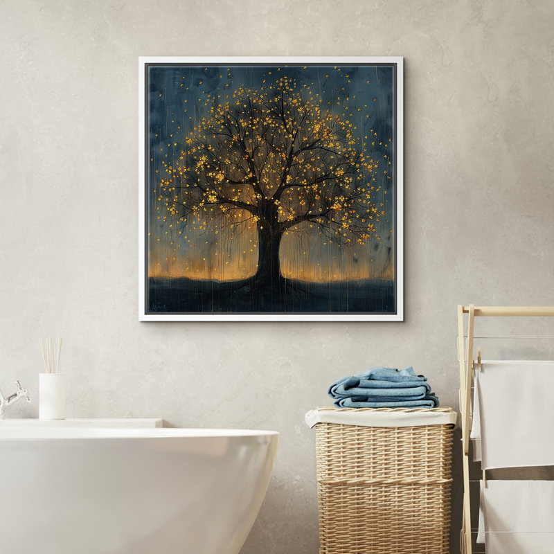 Golden Blossom Tree at Twilight Wall Decor for Living Room, H 16 po x l 16 po x P 1,5 po, Blanc