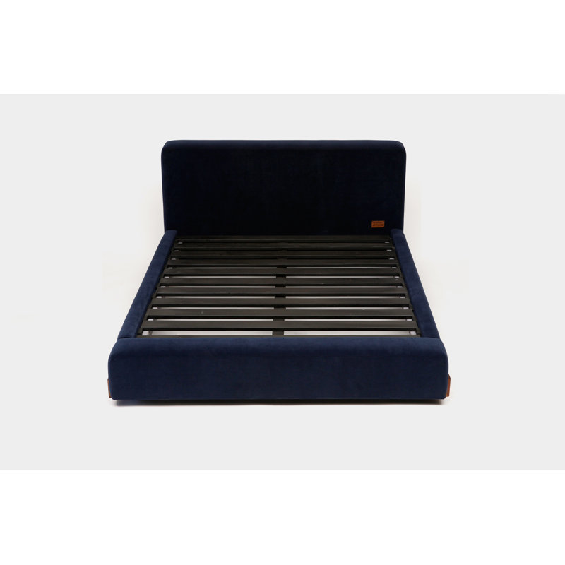Upholstered Platform Bed, Queen, Deep Blue