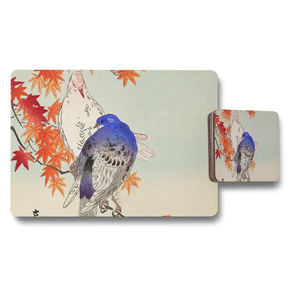 Birds On Maple Leaves Placemat And Coaster Set For Dining Table
