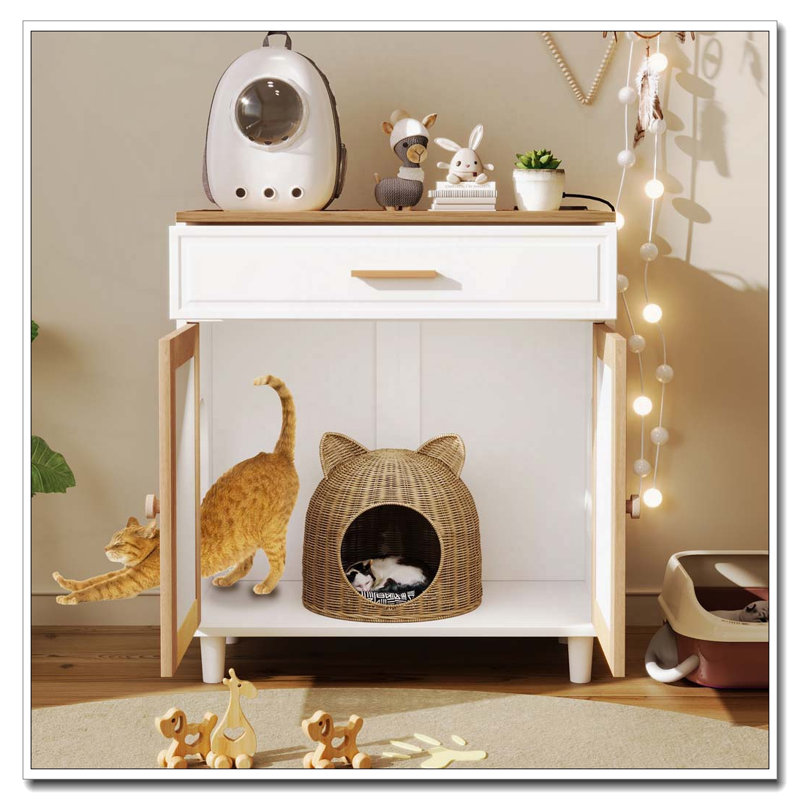 Enceinte de litière pour chat 3-en-1 avec portes à griffes et station de charge