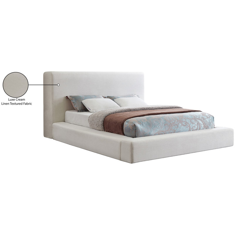 Lit plateforme tapissier Ishia, Lin crème, Grand