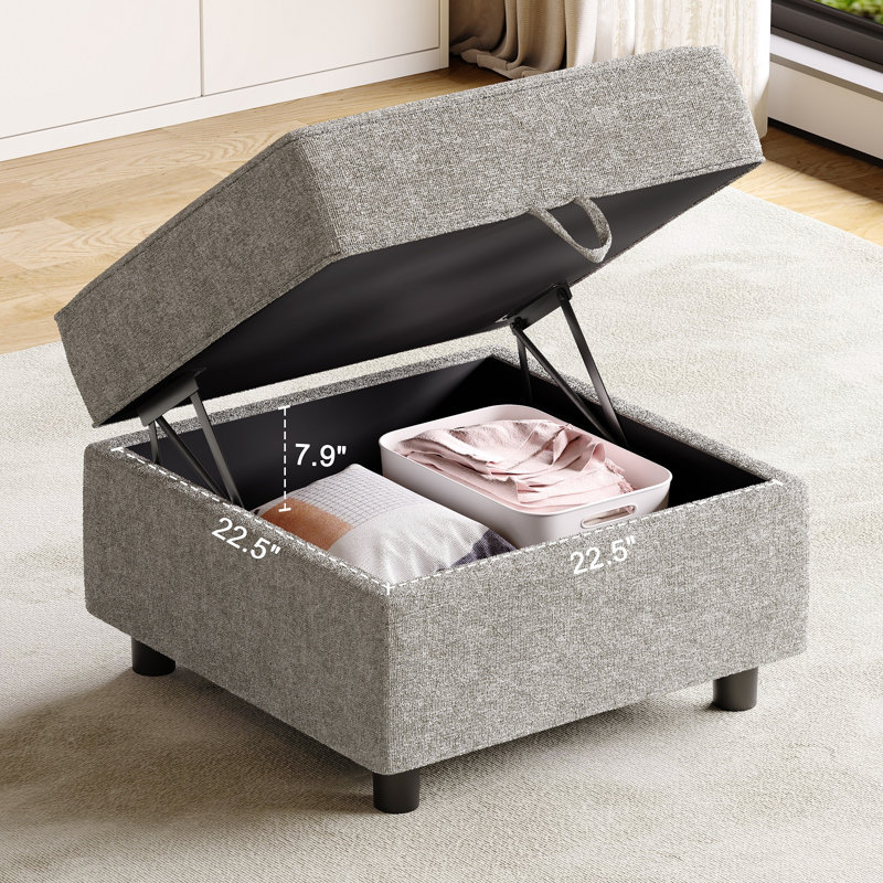 Repose-pieds modulaire rembourré avec rangement 26 po Sarino, Gris colombe