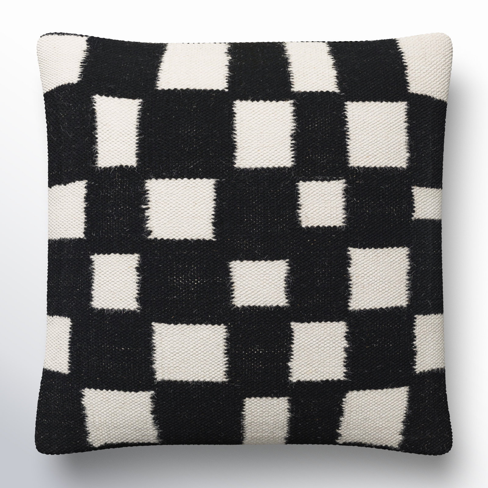 Leonida Geometric Cotton Throw Pillow, Jet Black/Off-White, 20"H x 20"W, Down