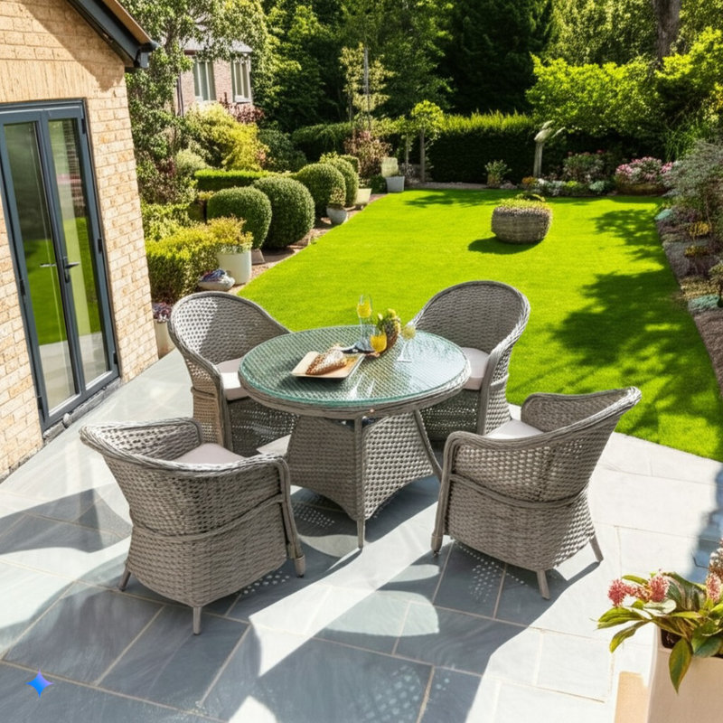 Templos 4 Seater Rattan Garden Furniture Set with Cushions Mixed Grey