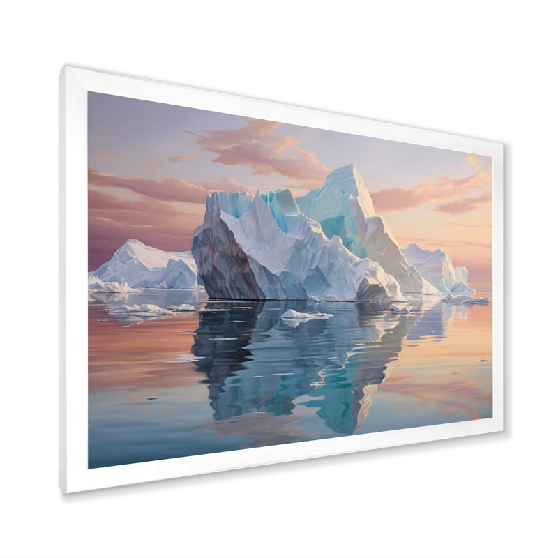 " Teal Peach Iceberg Frozen Serenity ", Cadre simple blanc, H 24 po x l 32 po x P 1 po