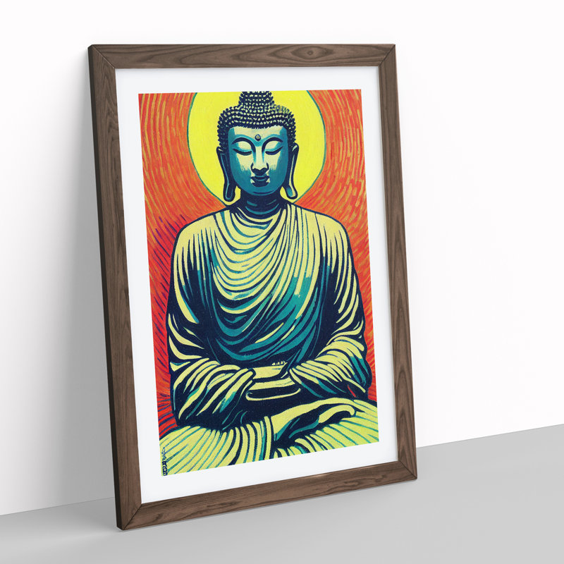 Buddha and the Sun - Wall Art, 66cm H x 48cm W x 2cm D, Walnut Framed, White