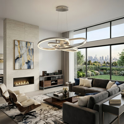 Alliber 3-Light 30" Modern Square/Rectangle Led Chandelier With Aluminum Frame