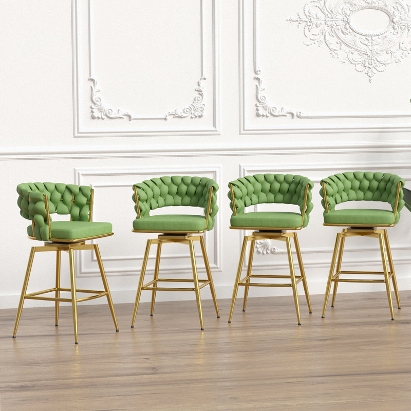 Tabouret de comptoir Aaronda, Siège vert / cadre doré, Tabouret de comptoir (siège d'une hauteur de 23,2, 4