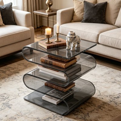 Table basse Guthrey de luxe légère en acrylique italien en forme de S, porte-revues (matériau acrylique de 12 mm d'épaisseur)