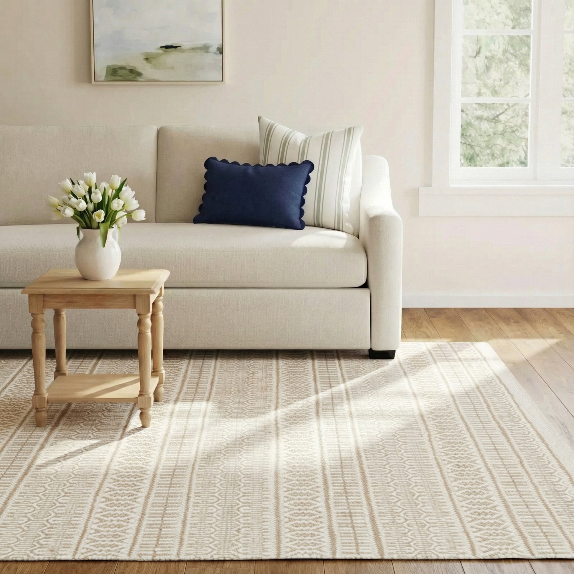 Harmond Handmade Angora/Antique White/Biscotti Rug, Rectangle 8' x 10'