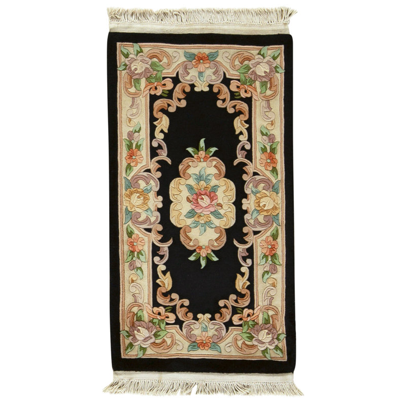 Tapis noir et beige noué à la main de haute qualité