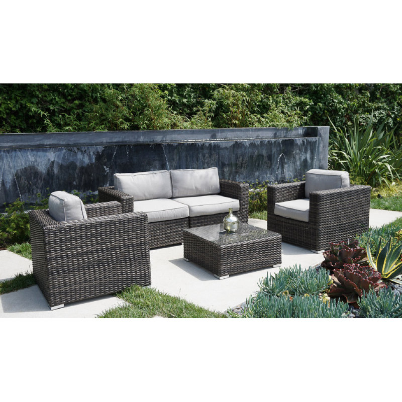 Ahmirah Fully Assembled 4 Piece Sofa Seating Group with Cushions, Olefin Gray