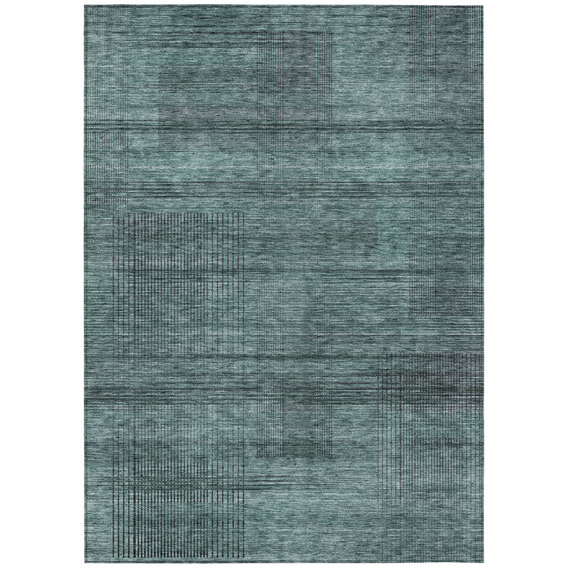 3' X 5' Teal Blue Aqua And Gray Striped Washable Indoor Outdoor Area Rug