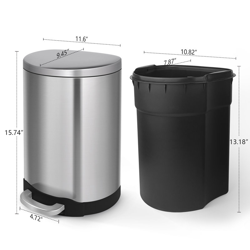 3.2 Gallon Brushed Stainless Steel Step-On Trash Can