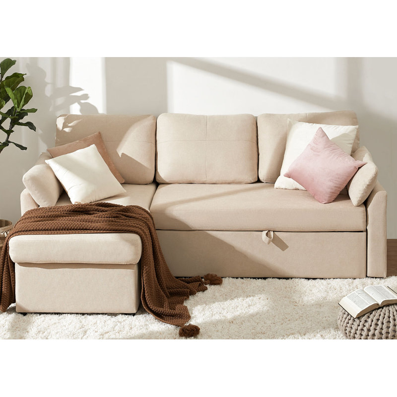 Lit escamotable de 84 po avec méridienne de rangement Baerl, Chenille beige