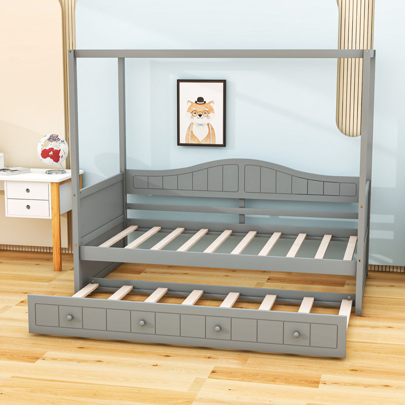 Twin Size Canopy Daybed with Twin Trundle, Gray