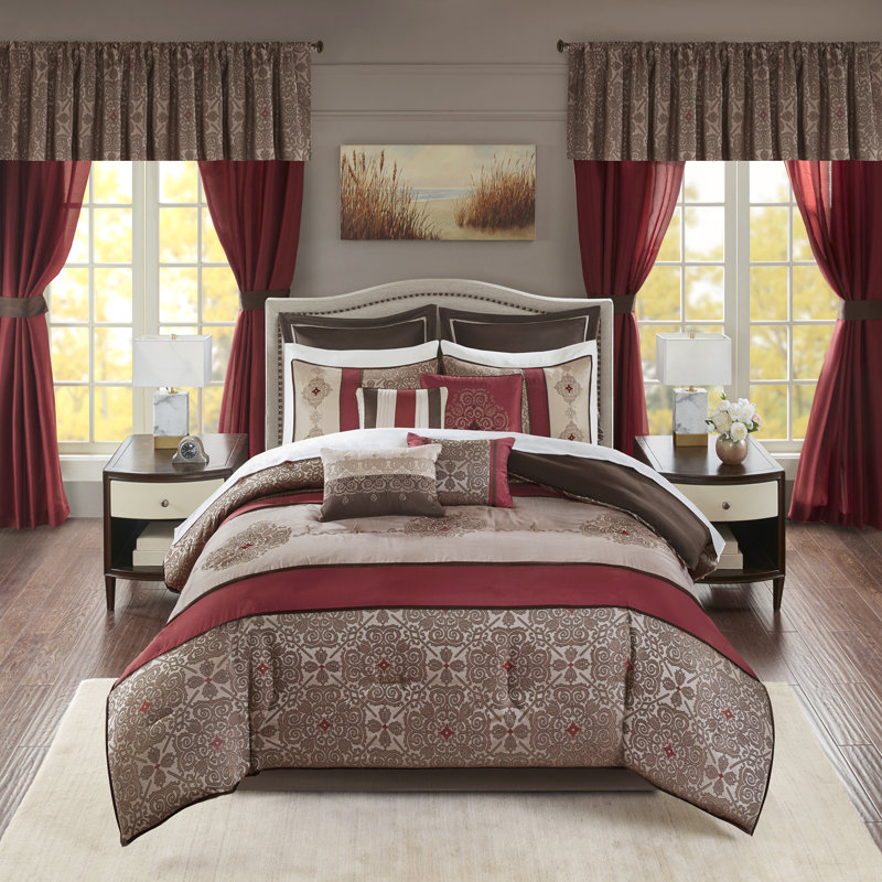 Red Jacquard Queen 24-Piece Microfiber Bedding Set