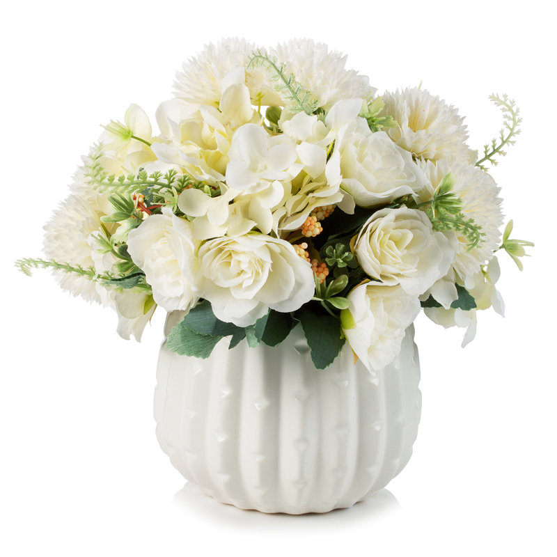 Arrangement floral mixte en pot, Crème