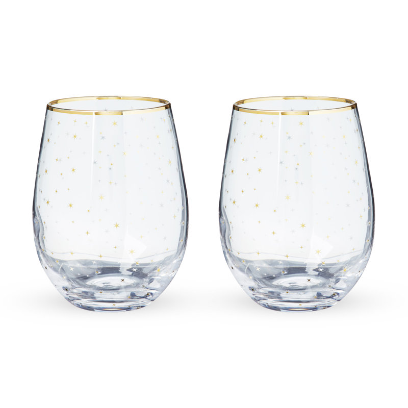 Gold Rim Celestial Pattern Stemless Wine Glass Set