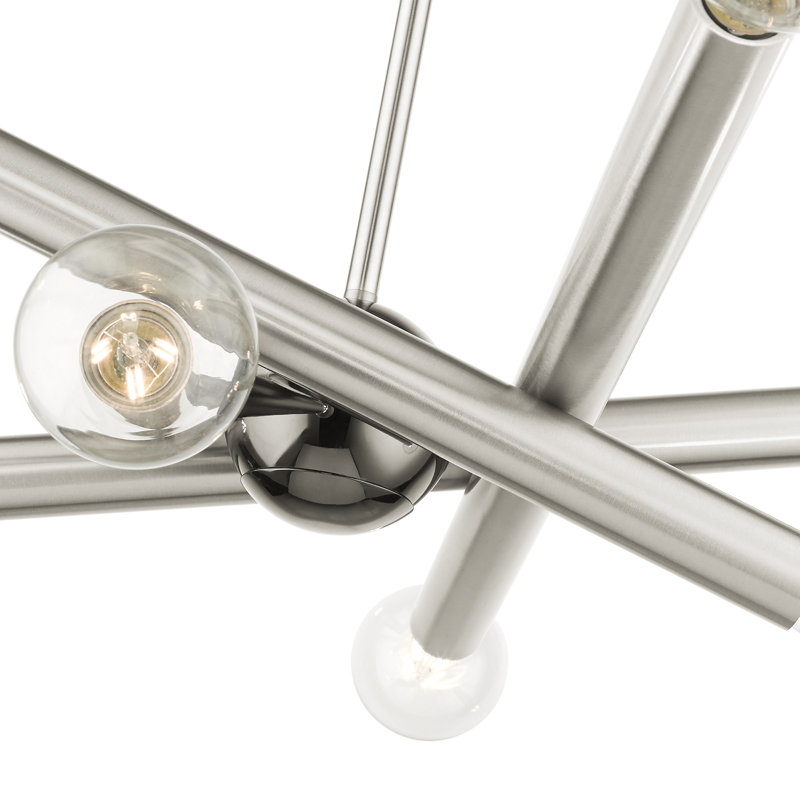Lustre linéaire spoutnik moderne à 8 lumières Ruven, Nickel brossé