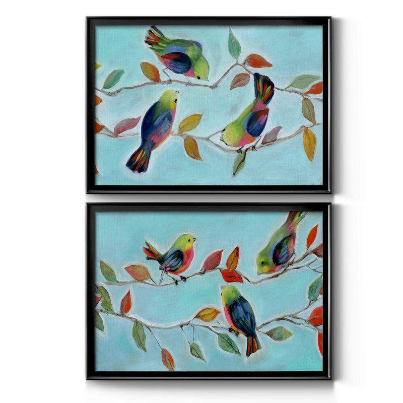 Bitty Birds I, toile encadrée de qualité supérieure - prête à être accrochée, H 26,5 po x l 73 po x P 1,5 po, Noir, Blanc