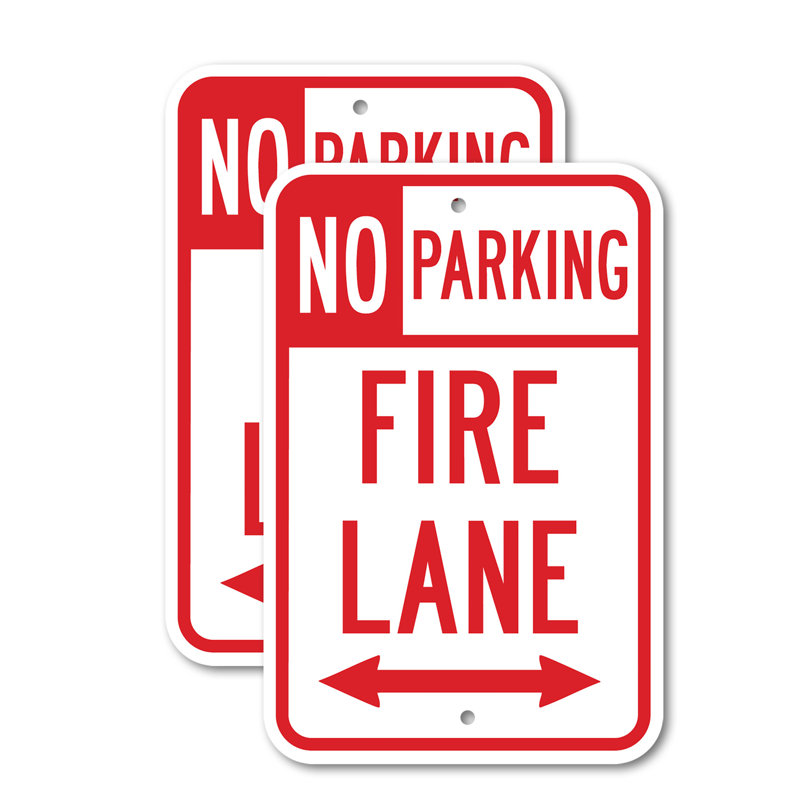 (Paquet de 2) Allée de feu sans stationnement avec double flèche 1 panneau de 18 po x 24 po en aluminium de gros calibre