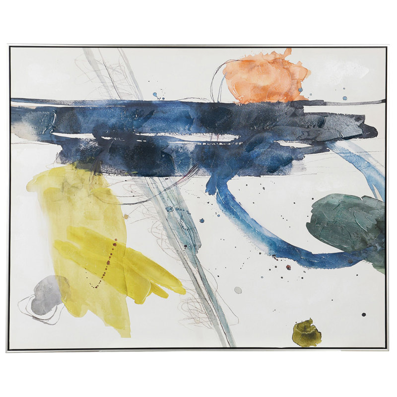 Abstraction - Toile abstraite imprimée et décorée à  la main - Cadre argenté et noir