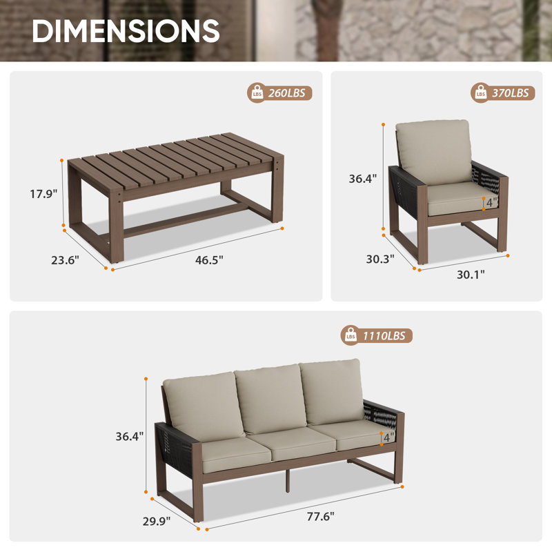 Ensemble de conversation pour 5 personnes, Beige