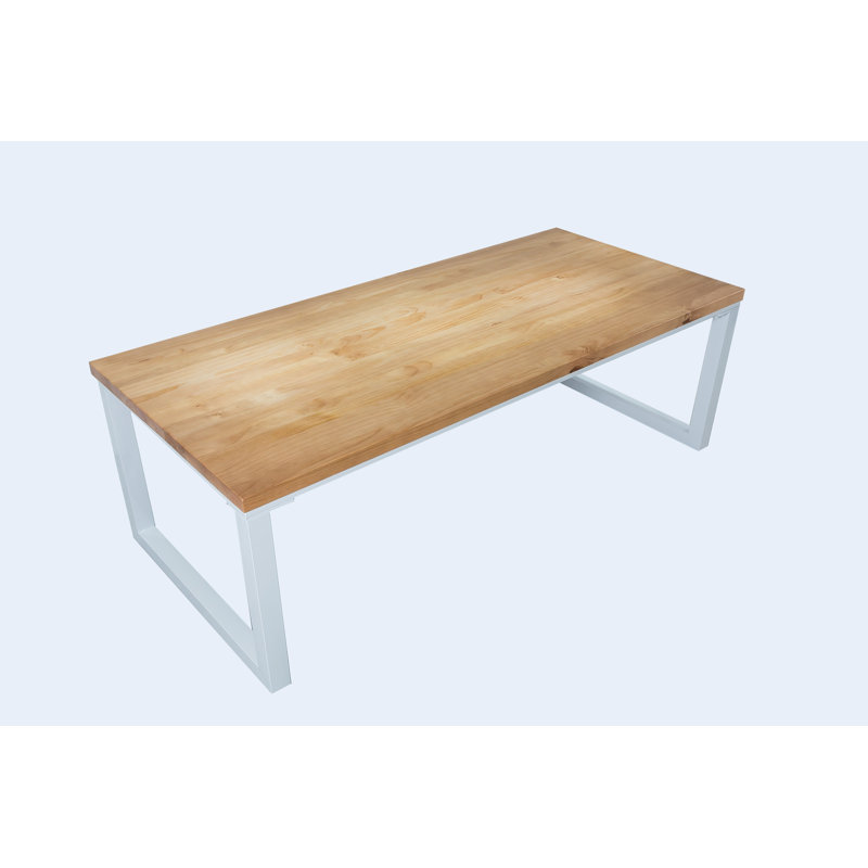 Liviana Pine Rectangular Wood Top Dining Table with Steel Base, 75 x 200 x 90 cm, White Ash, White