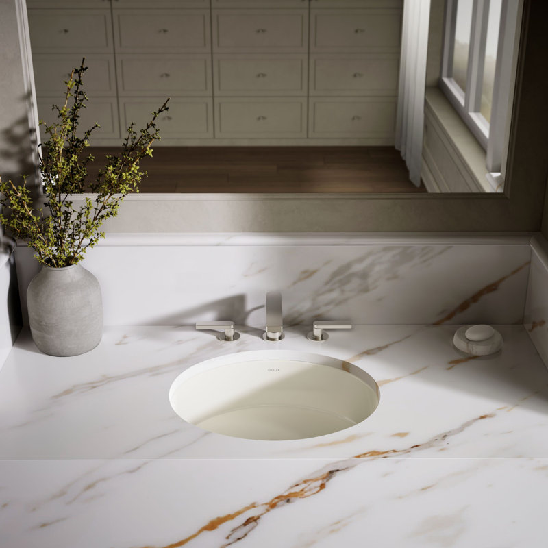 Verticyl Ceramic Oval Undermount Bathroom Sink with Overflow, Biscuit