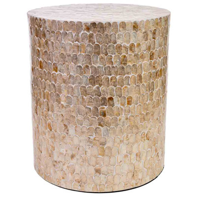 WOOD AND BEIGE CAPIZ AUXILIARY TABLE