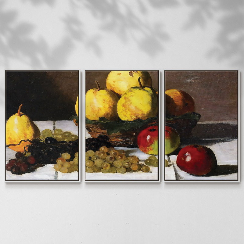 Nature morte aux poires et aux raisins, 1867, 3 pièces, Blanc, H 24 po x l 48 po x P 2 po