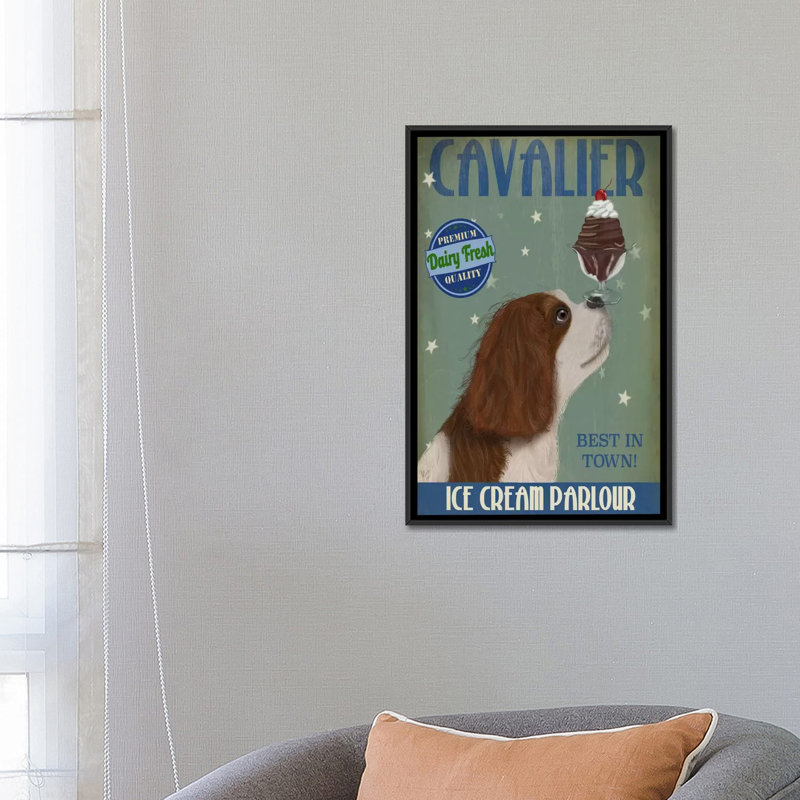 « cavalier king charles ice crème », reproduction d’impression sur toile tendue Fab Funky, Toile avec cadre noir