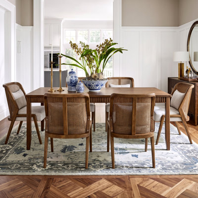 Wylor Modern Neoclassical Upholstered Dining Chair with Natural Rattan Cane Back and Lumbar Pillow