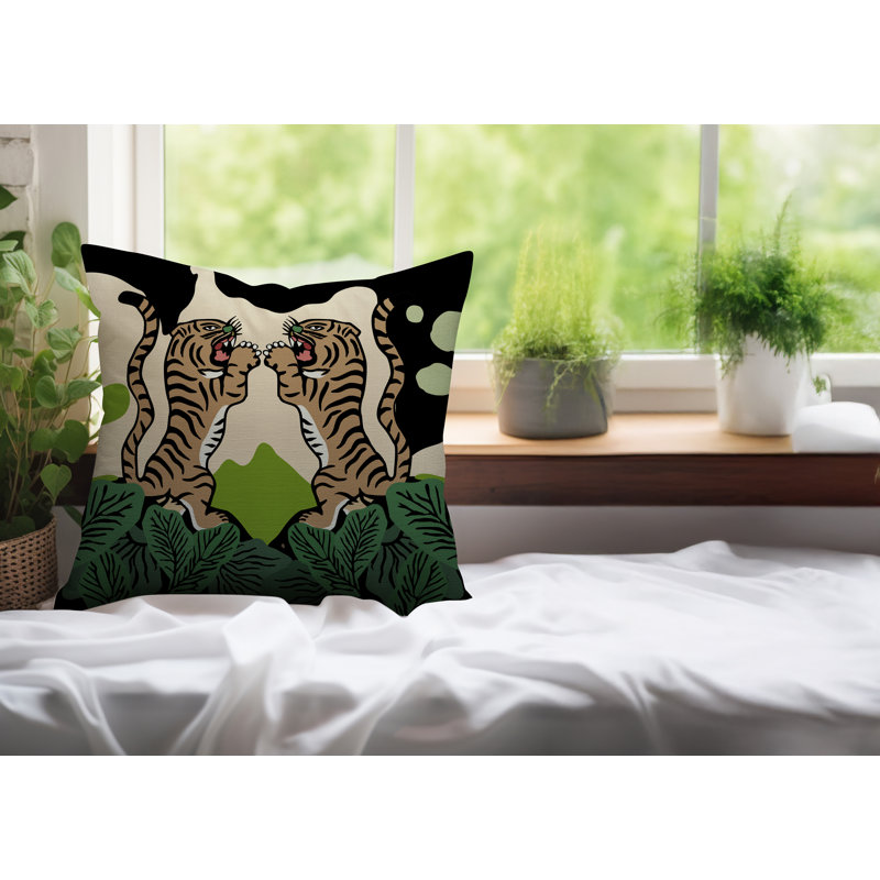Oreiller carré réversible Mikro Tiger, Chartreuse, H 18 po x l 18 po