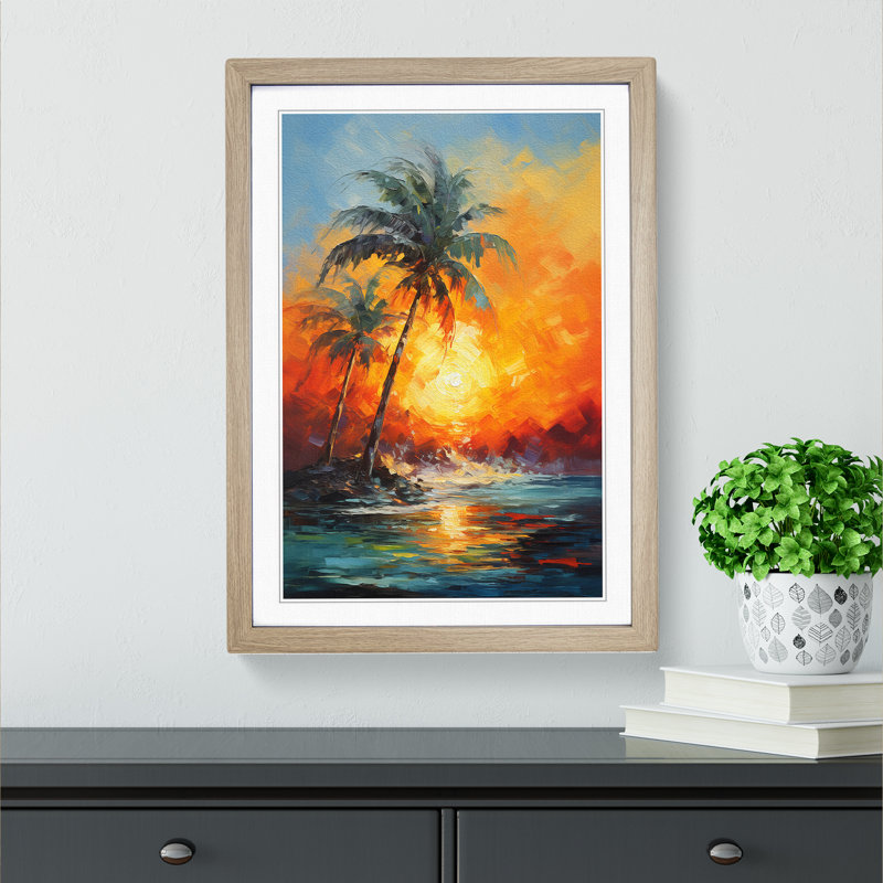Palm Tree Expressionism No.2 - Single Picture Frame Print on Wood, Oak Framed, 64cm H x 46cm W x 2cm D