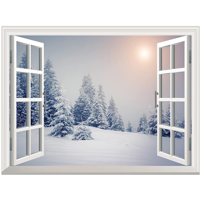 Murale de pins dans la neige en hiver, L 48 po x l 36 po