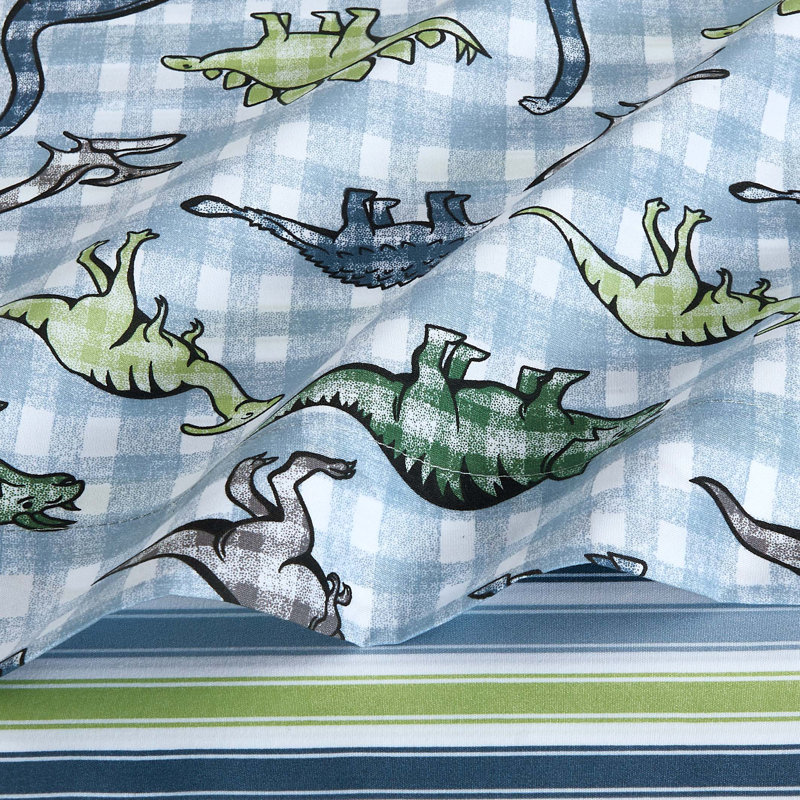 Ensemble de draps 4 pièces Dino Check, Lit simple