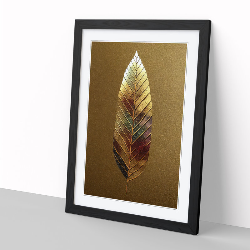 FRM-V0523-998X Forest Gold Leaf - Picture Frame Print, 34cm H x 25cm W, Walnut Framed