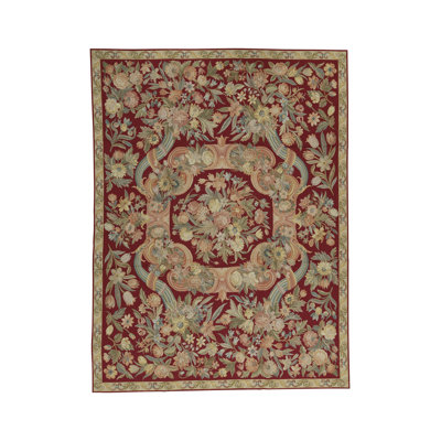 Hand-Knotted High-Quality Red and Green Area Rug