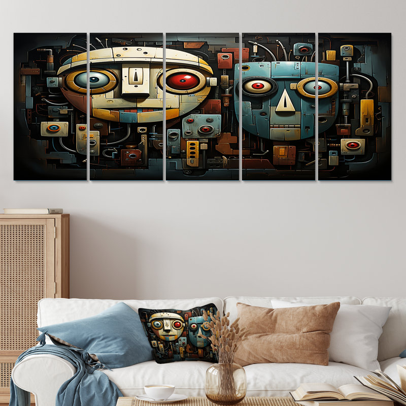 «Blue and Bleige Robot Revolution - Science Fiction», ensemble de 5 impressions d'art mural, H 28 po x l 60 po